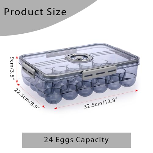 BTSKY Premium Plastic Egg Holder for Fridge - 24 Egg Refrigerator Container, Organizer with Time Reminder and Lid - size: Large-hold 24 eggs