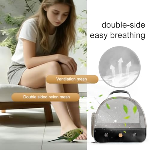 Bird Carrier, Portable Small Bird Parrot Parakeet Carrier with Standing Perch and Soft Mat, Side Access Window Collapsible (Black, Mesh Windows) - color: Black