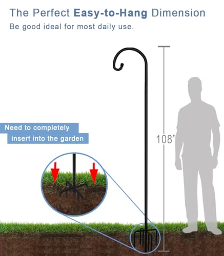 108 inch Outdoor Shepherd Hook with 7 Prong Base (1 Pack), Adjustable Heavy Duty Garden Hanging Stake for Bird Feeder Solar Light Plant Hanger Wedding Decor, Matte Black - size: 108IN-1PACK