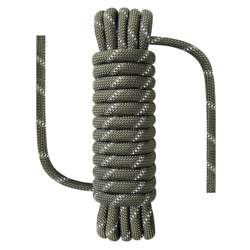 Climbing Rope, Waterproof Anti-Freezing Static Rope, Reflective, Floating, for Climbing, Arborist, Rappelling, Swing, Boating, Marine, Rafting and Caving - color: Arm Green, size: 16 feet x 1/2 inch