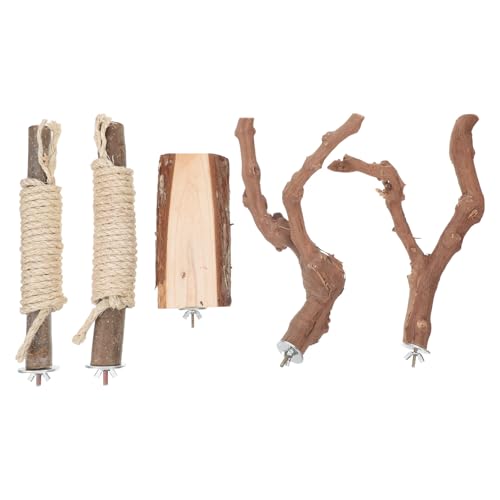 Angoily Bird Perch Stand Set, 5Pcs Natural Wood Bird Perches with Rope | Cage Perch Branch Stand for Climbing Standing Play and Nail Grinding for Parrots