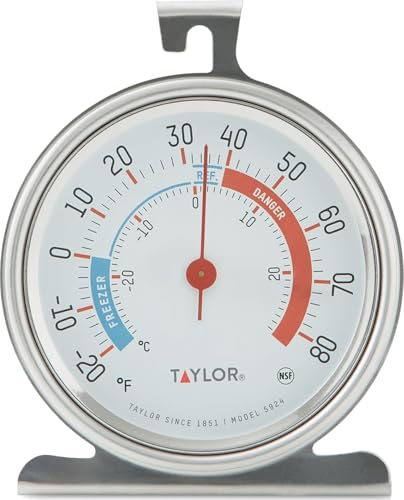 Taylor 5924 Large Dial Kitchen Refrigerator and Freezer Analog Thermometer, 3-Inch Dial, Easy to Read, Silver Finish, Accurate Temperature Monitoring - size: 1 Pack