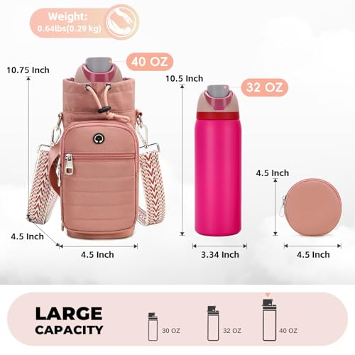 Water Bottle Carrier bag with Strap Phone Pocket for Walking, Hiking, Cycling - color: 8-Dark Pink1, size: 32oz-40oz