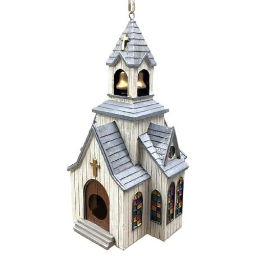 Spoontiques - Birdhouse - Garden Décor - Decorative Bird House for Yard and Garden Decoration - Hanging Novelty for Outdoor Patio - Church Birdhouse - color: Church