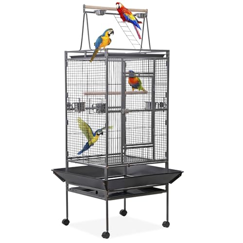 HSM 68 Inch Wrought Iron Large Bird Flight Cage with Rolling Stand | Bird Flight Cage Casters, Slide-out Tray for African Grey Parrot Parakeets Canaries Parrot Cockatiels Lovebirds Conures