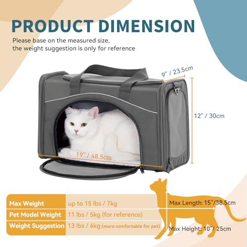 ‌Petsfit Airline Approved Pet Carrier for Small Dogs & Cats, 19x9x12 TSA Approved Carrier, with Removable Dual-Sided Padding (2-Way Placement) - Fits Under Most Airplane Seats, Escape Proof (Grey) - color: Grey, size: 19.0"L x 9.5"W x 12.0"H