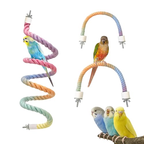 3pcs Bird Cage Climbing Rope Toys, Gradient Colorful Bird Rope Perch Stand, Bendable Cage Climbing Rope, Bird Cage Accessories, Suitable for All Birds (9.8''+15.7''+39.3'') - color: A