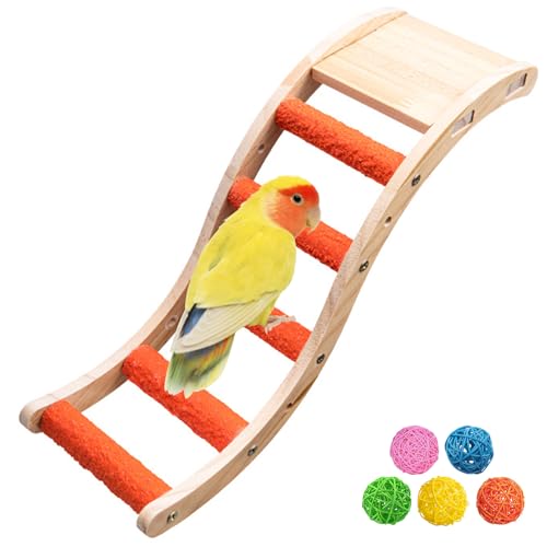 Hamiledyi Nature Wooden Bird Ladder Pet Parrots Climb Bridge Exercise Stands for Parakeet Climbing Chewing Bridge Bird Cage Accessories for Cockatiel Parakeet Lovebirds Budgie (Orange)