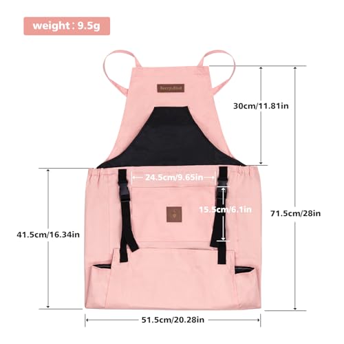 Berry&Bird Harvest Apron, Canvas Gardening Apron with Pockets and Harvesting Pouch Waterproof Harvesting Apron - color: Pink