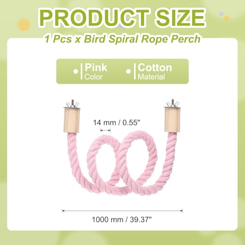 Bird Rope Perch Swing, Stand Rope Perch Standing Pole Accessory Climbing Swing Paw Grinding 39 Inch, (Pink) Intended for Parrot/Parakeet/Budgies/Cockatiels/Lovebirds - color: Pink, size: 39 Inch