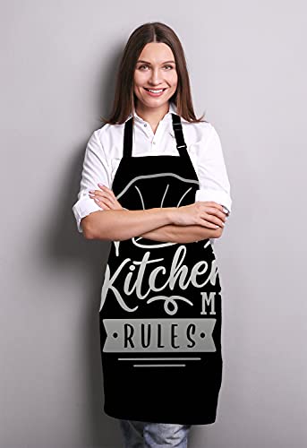 Be Quote about Cooking Kitchen Apron for Men Women, My Kitchen my Rules Adjustable Bib Apron Kitchen Cooking Baking Gardening Apron for Women Men - color: Multi Lf264
