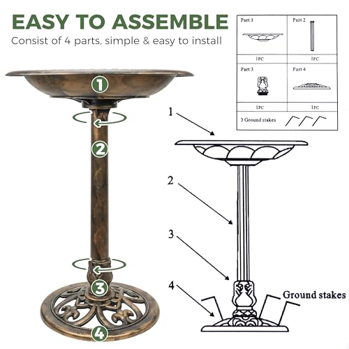 Birdbaths for Outdoors Solar Powered - Large Bird Baths for the Garden with Fountain, Heavy Duty Bird Baths for Clearance Made in USA - Perfect Addition to Your Backyard - color: copper