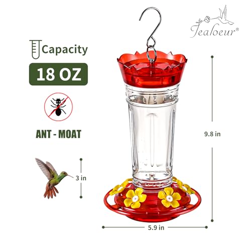 Jealoeur Hummingbird Feeder for Outdoors Hanging, 18 OZ Humming Birds Feeders with 6 Bee Guard Feeding Ports & Built-in Ant Moat, Easy to Clean, Durable Outdoor Garden Decor(Clear B 2 Pack) - color: Clear Red BB