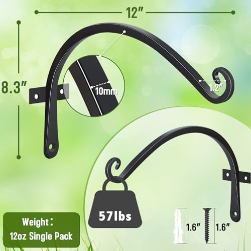 2 Pack 12 Inch Hanging Plant Bracket Wall Hooks Decorative Plant Hangers for Outdoor Hanging Bird Feeders, Wind Chimes, Plant Baskets, Black - color: Black-C, size: 12 Inch