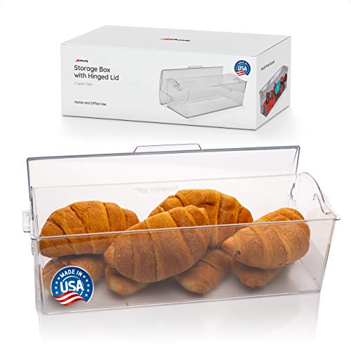 Pikanty Bread Box for Kitchen Countertop - 16 Inch Clear Plastic Storage Container with Hinged Lid, Keeps Loaves, Bagels, Buns, Rolls, Cookies and Crackers Fresh, Dishwasher Safe, Made in USA - style: Storage Box with Hinged Lid