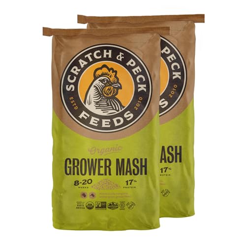 Scratch and Peck Feeds | Grower Mash for Chickens & Ducks | 50 lb Bag | 17% Protein, Corn & Soy Free, Fermentable Whole Grains, Certified Organic & Non-GMO Project Verified, Complete Nutrition - size: 50 Pound (Pack of 1), style: Grower Feed
