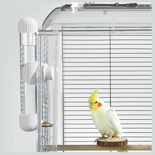 7.4 Fl Oz No Mess Bird Water Dispenser, Automatic Parrot Water Feeder with Spring Valve, Clear Cage Water Drinker for Parakeets Cockatiels Budgies Finch Lovebirds & Canary (White, 7.4 fl oz (220ml)) | Leak-proof bird waterer For parrots, cockatiels, budgi