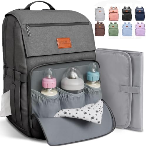 Baby Diaper Bag Backpack - Large Bag for Boys & Girls, Waterproof Diaper Backpack - Travel Diaper Bags w/Changing Pad, Baby Registry Search & Shower Gifts - Essentials Must Haves Newborn Stuff - color: O. Dark Gray, style: Classic