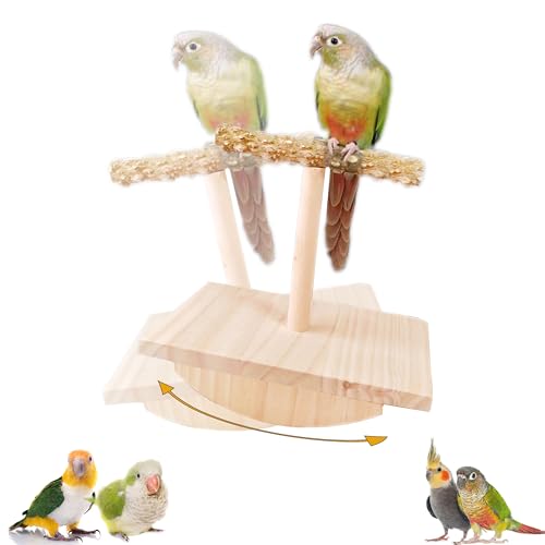 Natural Wood Bird Perch Stand Training, Quaker Parrot Toys, Puzzle | Intelligence Enrichment Toys for Parakeets, Parrot Perch Platform for Large Birds, Bird Playground Play Stands for Sun Conure