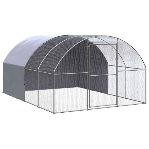 Large Chicken Coop Galvanized Steel Outdoor Metal Poultry Run Cage for Hen Duck Small Animals, Walk-in Pen for Backyard Garden, 118.1 x 118.1 x 78.7 Inches - color: Silver-G