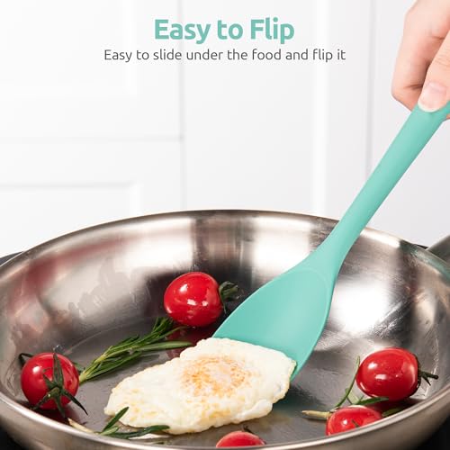 U-Taste 600ºF Heat Resistant 13.6in Long Solid & Slotted Silicone Turner and 600ºF Heat Resistat Silicone Flexible Baking Spoon Spatula & Cooking Scoop Spoonula (Aqua Sky)