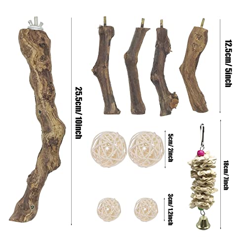 6 PCS Bird Perch Stand Natural Grapevine with Chewing Toys for Parrots, Parakeets, Cockatiels, Conures, Macaws, Love Birds (Style 8) - color: Style 8