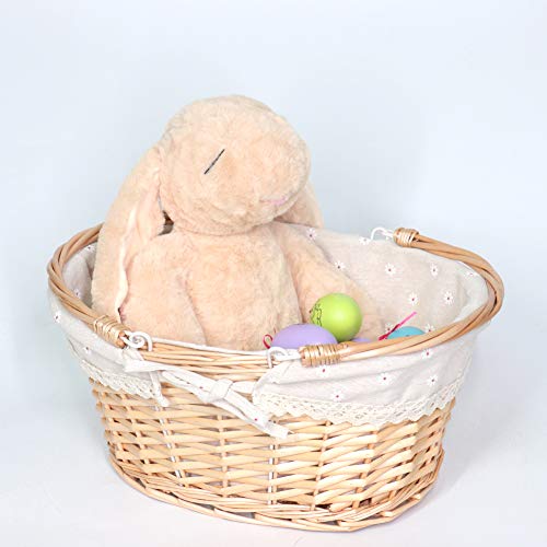 Wicker Basket Gift Baskets Empty Oval Willow Woven Picnic Basket Easter Candy Basket Storage Basket Wine Basket with Handle Egg Gathering Wedding Basket (Natural) - color: Natural, size: Large