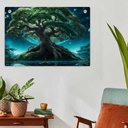 Cosmic Tree of Life Tapestry Banner Flag, Fantasy Lovers Nature Enthusiasts | Fantasy Moonlit Forest Wall Banner Decor for Bedroom Dorm Meditation Space Gift for Spiritual Seekers 28.5 x 20 Inch - color: Multi 0670