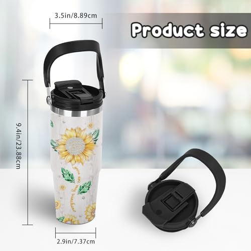 30oz Diamond Sunflower Tumbler - Stylish Floral Water Bottle with Handle & Flip Straw, Inspirational Sunflower Gifts for Women, Daughter, Girl, Leakproof Travel Cup for Work, Gym & Daily Use - color: Daughter1