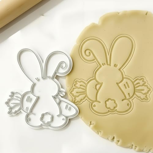 Easter Cookie Cutters Rabbit 3.5" with Plunger Stamps Handle Spring Holiday PLA Baking Molds Gifts Decorative Party Kitchen Cake Supplies - color: Rabbit Holds Carrot
