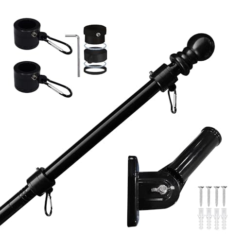 6ft Black Steel Flag Pole and Holder, 1 inch Flag Pole for Outside House Porch Flagpole Mount - size: 6FT