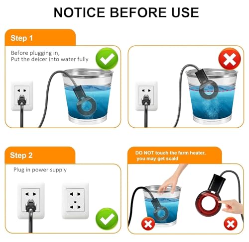 1000W Utility De-Icer, Submergible Bird Bath Heater De-icer, Chicken Water Heater, Stock Tank Heater for Livestock Poultry Birds, Cows, Horses, Wildlife Drinkingwith 10FT Power Cord, Black