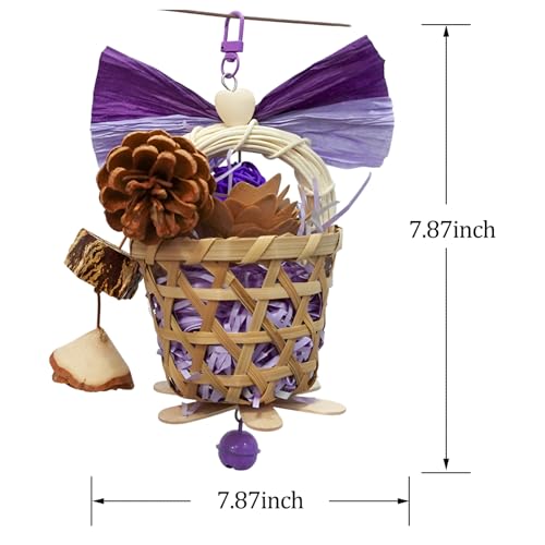 Bird Toys Foraging Shredder Hanging Toys Rope Perch with Bell Parakeet Toy Parrot Swing Climbing Standing Toys Bird Cage Accessories for Conure Cockatiel Budgies Lovebird, Purple - color: Purple