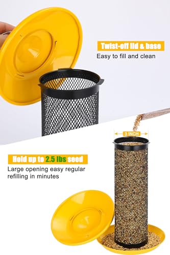 Gtongoko Finch Feeders for Outside All Metal Mesh Tube Bird Feeder Yellow | 2.5 LB Hanging Bird Feeder for Nyjer & Thistle Seed, Weather-Resistant Lid, Easy Refill & Cleaning, Closed Metal Ring - color: Yellow-0.24"