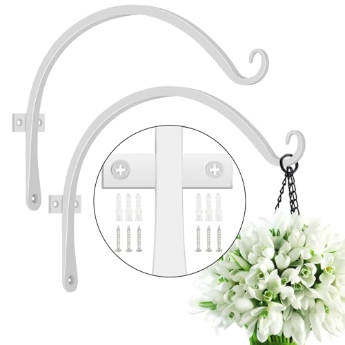 2 Pack 12 Inch Hanging Plant Bracket Wall Hooks Decorative Plant Hangers for Outdoor Hanging Bird Feeders, Wind Chimes, Plant Baskets, White - color: White, size: 12 Inch