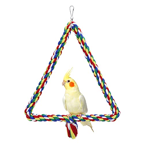 Bird Triangle Rope Swing Colorful Perch Chewing Toy for Parrots Budgie Parakeet Cockatiel Cockatoo (M) - size: M