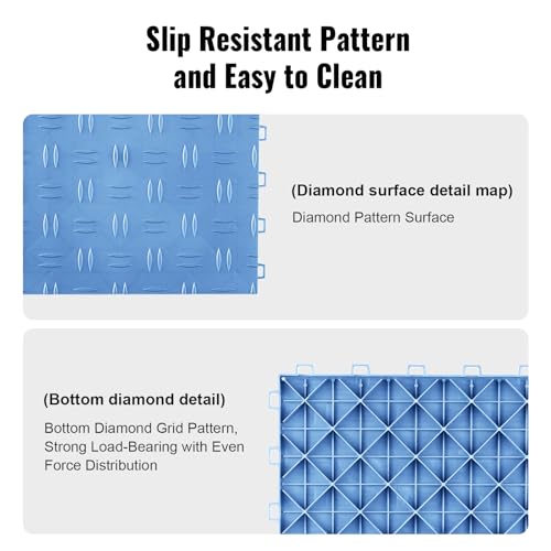 VEVOR Garage Floor Tiles 12 x 12 x 0.53 inch, Interlocking Design Ease of Installation Double-Sided Texture Non-Slip Sturdiness, for Garages, Basements, Repair Shops, Blue, 50 Pack | Easy Installation Double-Sided Texture Non-Slip Sturdiness, Polypropylen