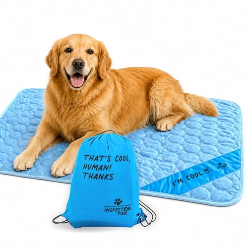 INSPECTOR TAIL Dog Cooling Mat, Indoor & Outdoor, Large Self Cooling Pad | No Freeze Needed, Breathable, Washable, Portable Cooling Mat for Dogs with Travel Bag, Fits Car, Crate, Floor & Bed, 39"x27" - size: Blue- 39.37" x 27.16"