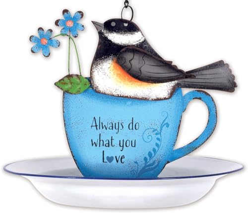 Sunset Vista Designs for The Birds Enameled Cup & Saucer Hanging Birdfeeder, 13.5-Inch, Chickadee