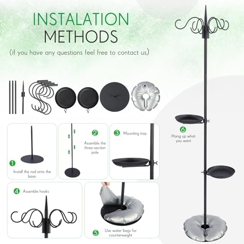1 Set Upgraded 75.9" Shepherds Hook for Bird Feeder, Hanging Plant Wind Chime Stand, Metal Adjustable Standing Pole Holder for Indoor Outdoor, with 2 Rack & Weight Bag (4 Hooks) - style: 4 Hooks