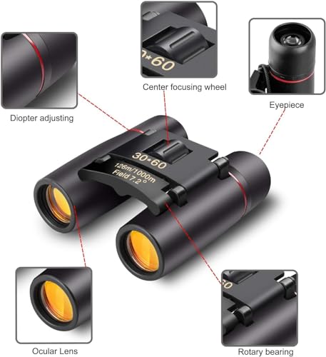 Small Compact Binoculars for Adults Kids, 30x60 Mini Binocular for Traveling Sightseeing Birds Watching, Night Vision Binoculars for Concert Theater Opera,Lightweight Pocket Folding