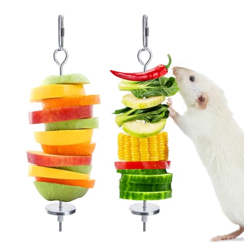 2Pcs Rat Enrichment Toys, 304 Stainless Steel Holder for Fruit Veggie | Fancy Mice Cage Puzzle Toy, Hanging Rodent Slow Feeder to Keep Pets Healthy, Bird Foraging Toy for Parakeet, Dishwasher Safe - color: 2pcs, size: B
