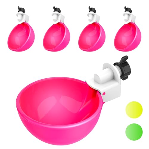 Lil'Clucker - Large Automatic Chicken Waterer Cups Suitable for Ducks, Geese, Turkeys, and Bunny Rabbit - Water Feeder Kit - Poultry Waterer (Pink, 5 Pack) - color: Pink, size: 5 Pack