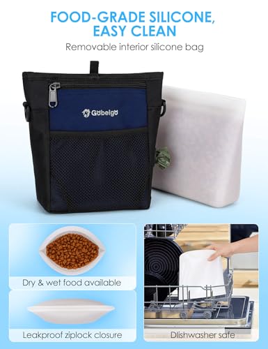 4 Cup Dog Treat Pouch with Silicone Insert Bag& Clicker(Navy Blue) | 2 Pair Magnetic Closures, Belt Clip/Waist Belt/Crossbody Wear, Zipper Pocket Poop Bag Holder for Pet Training/Daily Walking - color: Navy Blue