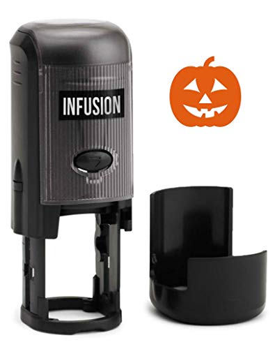 Infusion Round Teacher Stamp, Holiday, 3/4'' Self-Inking Rubber Stamp - Jack-O-Lantern - Orange Ink - color: Jack-o-lantern