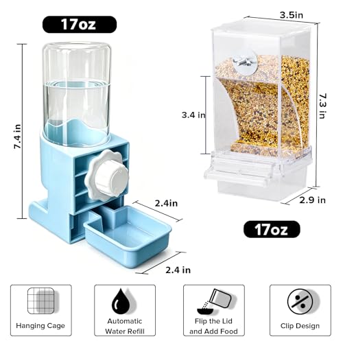 Lemtrflo No Mess Bird Cage Feeder, Automatic Bird Water Dispenser | Parakeet Cage Accessories - color: blue