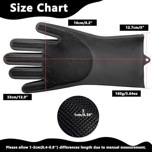 Pet Grooming Gloves—Dog Washing Gloves with High-Density Teeth | Dog Bath Scrubber with Enhanced Five Finger Design, Silicone Gloves for Dogs and Cats Bathing, Massage (Dark) - color: Dark Black