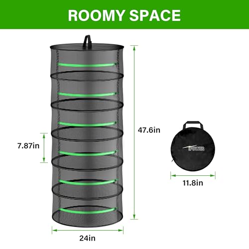 iPower 2ft 6-Layer Herb Drying Rack Breathable Mesh Hanging Dryer with Zippers Foldable Heavy Duty Ring for Garden Plant, Free Storage Bag and Hook Included, 2 Packs - size: 6-Layer