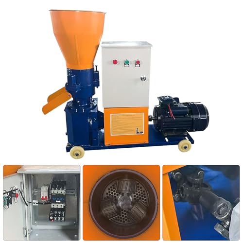 Upgraded 110V 60HZ Animal Pellet Feed Mill Machine w/3 Head Roller | w/Separate Control Box and Deepened Enlarged Feed Port, w/6 Grinding Discs 2.5/3/4/5/6/8mm, 5.5KW Copper Motor, 220-440lb/h