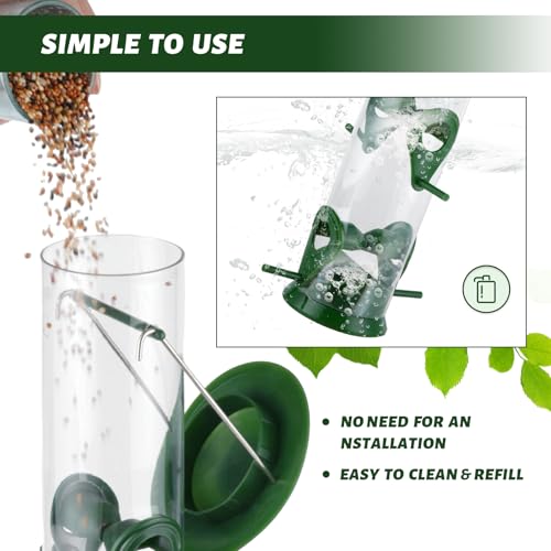 2 Packs Green Bird Feeder Tube Hanging Feeders, 6 Port Wild Bird Feeders Premium Hard Plastic with Steel Hanger Weatherproof and Water Resistant Great for Attracting Birds 18.2 Inches Large - color: 2Packs-green